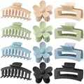 Set de 12 pinces à cheveux mates aux motifs de fleurs et rectangles en quatre couleurs - Style Assorti Forêt Mat