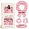 Hitzefreies Lockenwickler-Set aus rosa Samt mit Haargummis und Clip für langes Haar - Dunkelrosa (Haarroller Haargummis Haarklammer)