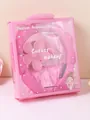 Coffret bandeau en peluche rose avec poignets et pince à cheveux fleurie à motifs - Rouge Rose
