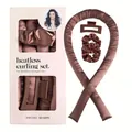 Heatless curling set with satin foam roller, scrunchies, and claw clip in a gift box - Dark Coffee Solid Color