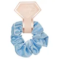 Hellblauer Satin-Haargummi mit Seidenglanz auf roségoldener Diamant-Displaykarte - Blaues Haargummi