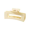 Grande pince à cheveux rectangulaire jaune crème mat avec design ajouré et ressort - Rectangulaire / Crème Mat