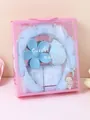 Bandeau éponge bleu clair et ensemble poignets avec pince fleur en boîte rose - Bleu ciel