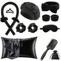 Set cura dei capelli 11 pezzi in raso nero con bigodini senza calore e mascherina - Set Cura in Raso / Nero