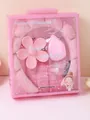Coffret bandeau en peluche rose avec bracelets assortis, pince à fleurs et éponge - Rose Orangé