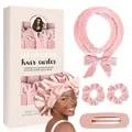 Roze velvet heatless hair curler set met satijnen slaapmuts en luxe geschenkverpakking - Lotusroze (Haarroller Scrunchies Haarklem Slaapmuts)