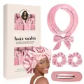 Hittevrije krulset van roze fluweel met scrunchies, clip en satijnen slaapmuts - Dieproze (Haarroller Scrunchies Haarklem Slaapmuts)