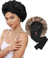 Lot de bonnets en satin comprenant un style noir classique et un imprimé léopard à nœuds - Léopard + Noir