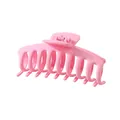 Pince à cheveux rectangulaire rose mat pour femme avec grand motif de fleur - Style Quille / Rose Mat