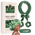 Retro groene hittevrije krulset met fluwelen slaapmuts en zachte haarelastiekjes - Groen (Haarroller Scrunchies Haarklem Slaapmuts)