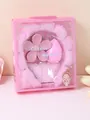 Set regalo rosa con fascia in peluche clip a fiore e polsini per la cura del viso - Rosa