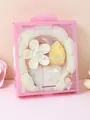 Set spa rosa con fascia a nuvola bianca, polsini, fermaglio a fiore e spugna per trucco - Giallo chiaro