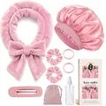 Roze fluwelen heatless hair curler set voor lang haar inclusief 9 handige accessoires - Dieproze (Haarroller Slaapmuts Scrunchies Elastiekjes Klem Sprayfles Tas)