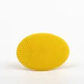 Bright yellow oval silicone baby bath brush with soft bristles for gentle scalp massage - Yellow