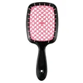 Portable hollow hairbrush with pink honeycomb vents and a black handle for styling - Black Handle - Pink