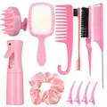 Set de soin capillaire rose 11 pièces avec vaporisateur, brosse cuir chevelu et peignes - Rose / Collection D'Outils De Coiffure
