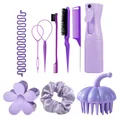 Complete 9-piece purple hair styling kit with spray bottle and grooming tools - Purple / Braiding And Hair Styling Collection