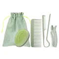 Set di 5 spazzole per capelli ecologiche in paglia di grano verde salvia con sacchetto - Verde