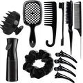 10-piece professional black hair styling set with brush, mist spray bottle and accessories - Extended Style / Black Set With Spray Bottle