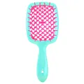 Tragbare belüftete Haarbürste in Mintgrün und Rosa für nasses Haarstyling und Trocknen - Seegrüner Griff - Rosarote Borsten