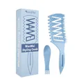Hohlraum-Haarstyling-Kamm-Set in Hellblau mit Massagebürste und Kopfhautpflege-Tool - Stylingkamm Und Reiniger Set / Blau