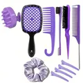 10-piece purple hair care set including massage brush, vented comb, and styling tools - Upgraded / Purple Jewelry Set