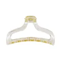 Macro detail of transparent hair claw clip showing gold metal spring and teeth - Clear / Champagne