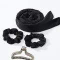 Set bigodini senza calore in velluto nero con elastici e molletta per capelli grigia - Set Fascia Elastici E Molletta (Nero)