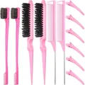 Set professionale da parrucchiere 12 pezzi rosa con spazzole e clip per lo styling - Kit Definitivo per la Cura dei Capelli Rosa