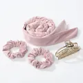 Set per bigodini senza calore in velluto rosa con due elastici e una molletta grande - Set Fascia Elastici E Molletta (Rosa)