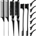 Set professionale per capelli da 12 pezzi con spazzole per cotonare, pettini e mollette - Kit Definitivo per la Cura dei Capelli Nero