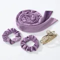 Set bigodini senza calore in velluto viola con elastici coordinati e molletta per capelli - Set Fascia Elastici E Molletta (Viola)