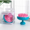 Pink and blue scalp massager brush for wet and dry use with removable soft pads - Blue