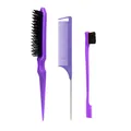 Set de 3 brosses à cheveux violettes avec brosse plate, peigne à queue et brosse à bords - Style Crochet / Violet