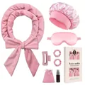 Set arricciacapelli senza calore in velluto rosa con maschera per dormire e elastici - Set Completo Cura Del Sonno (Rosa)