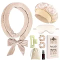 Set bigodini senza calore in velluto champagne con cuffia di raso, maschera e fermaglio - Set Completo Cura Del Sonno (Beige)