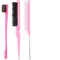 Kit de coiffure rose avec brosse à bords double face, brosse à crêper et peigne à queue - Ensemble rose 3 pièces