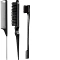 Set de coiffure professionnel 3 pièces noir avec peigne à queue et brosse à bords - Parure 3 Pièces Noir