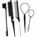 Set professionale da parrucchiere 5 pezzi con pettini a coda e spazzola bordi - Set da 5 Pezzi Nero