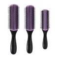 Lot de trois brosses démêlantes à 9 rangs violettes et noires pour coiffage pro - S / Poignée Noire Violet
