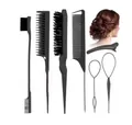 Set professionale da 7 pezzi nero per capelli con pettini, clip e aghi per capelli - Collezione Completa per lo Styling Nera