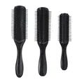 Lot de 3 brosses à cheveux ergonomiques noires à 9 rangées en différentes tailles - S / Poignée Noire Noir