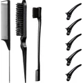 Set per acconciatura 8 pezzi nero con pettine a coda, spazzola e fermagli - Set Versatile per la Cura dei Capelli Nero