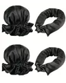 Set per ricci senza calore in raso nero con cuffia da notte abbinata per onde capelli - Cuffie Nere E Nastri Arricciacapelli