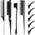 Set per acconciature nero da 10 pezzi con pettini a coda, spazzole e becchi d'anatra - Set da 9 Pezzi Nero