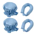 Set bigodino senza calore in raso azzurro con cuffia da notte e fascia flessibile - Cuffie Blu E Nastri Arricciacapelli
