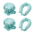 Set bigodini senza calore in raso azzurro con cuffia da notte e elastici morbidi - Cuffie Verde E Nastri Arricciacapelli