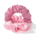 Hitzefreier Lockenwickler und passendes Haargummi aus rosa Satin für Wellen - Seidenimitat Rosa