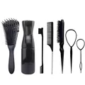 Kit de coiffure 7 pièces noir avec flacon pulvérisateur, peignes et brosse à bords - Noir Collection Coiffure Professionnelle