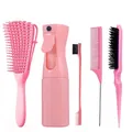 Kit de coiffure rose 5 pièces avec vaporisateur et brosses démêlantes - Rose Collection Coiffure Basique